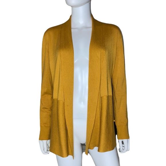 89th & Madison yellow mustard knit cardigan small fall office casual - Picture 1 of 6